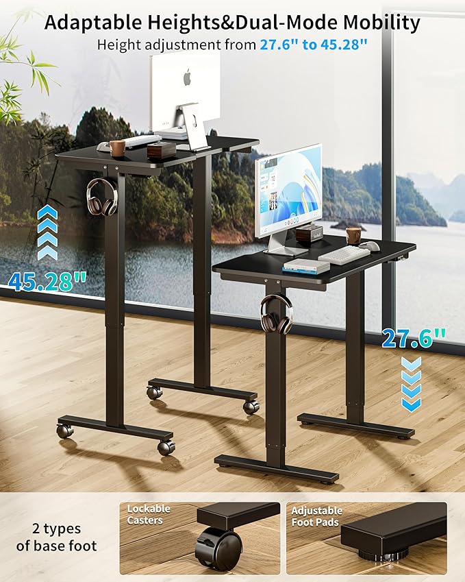 BIZUM 31.5" Small Electric Standing Desk Height Adjustable, Whole Piece Stand Up Computer Desk Work Study Writing Gaming Desks for Home Office Black