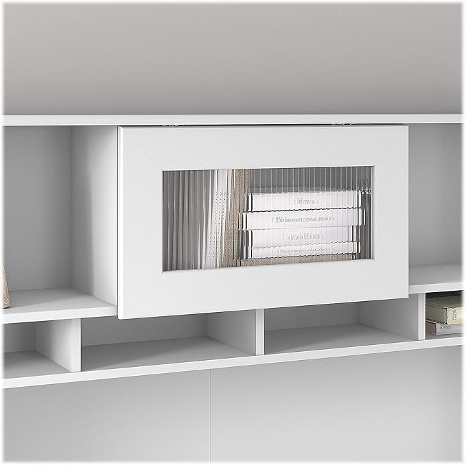 Bush Home Cabot 60W L Shaped Computer Desk with Hutch and Storage in White, 60-inch Corner PC Workstation for Home Office