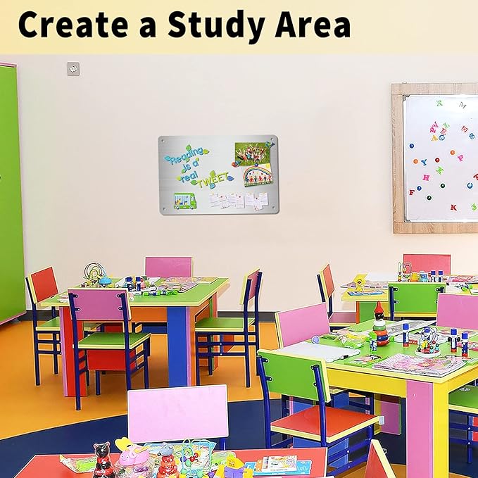 Magnetic Board 17.5" x 11.4" Magnet Bulletin Board is Suitable for displaying Notes, Photos,Magnetic Letters, Suitable for Walls, refrigerators, cabinets, etc (Silver)