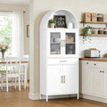 VEXPOR 73" Tall Arched Kitchen Pantry Cabinet with Doors, Metal Arched Hutch Cabinet with Drawer for Kitchen, Dining Room, Living Room, Assembly Required, White