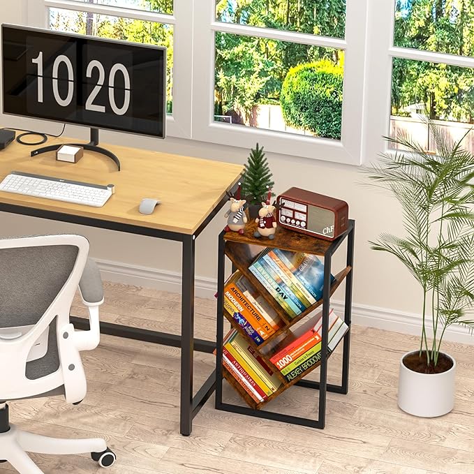 Small Bookcase - 5 Tier Tree Bookshelf with EVA Pads, Book Shelf for Small Spaces Bookshelves End Side Table Wooden Book Storage Organizer for Hardcover Books Bedroom Living Room, Patent Pending