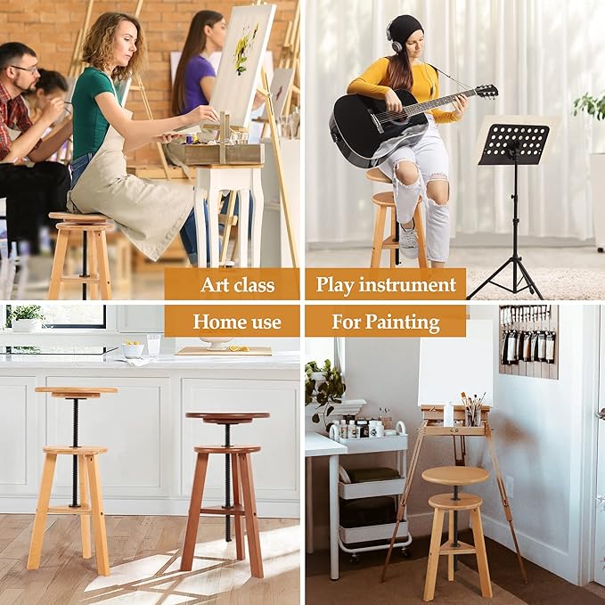 VISWIN Adjustable Drafting Stool, Beech Wood, Artist Stool Chair, Supports Up to 176 Lbs, for Artists, Studio, Home Use, Office, Kitchen