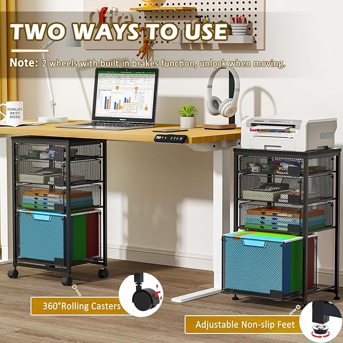 Sbanmao 3 Drawers Rolling Storage Cart, Utility Cart with Wooden Tabletop, Rolling Storage Drawer Cart with Lockable Wheels, Storage Craft Cart for Bedroom, Bedroom, Office, Black