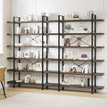 OtterOasis Bookshelf Set, Heavy Duty 6-Tier Industrial Bookcase, 47" Wide Wood Bookshelf for Home Office, 120lbs Shelf Capacity, Rustic Open Display with Horizontal Shelf for Living Room Bedroom, Grey