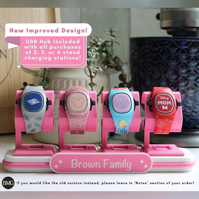 Customizable MagicBand Charging Station Compatible with Disney’s MagicBand+ (White & Pink, x2)