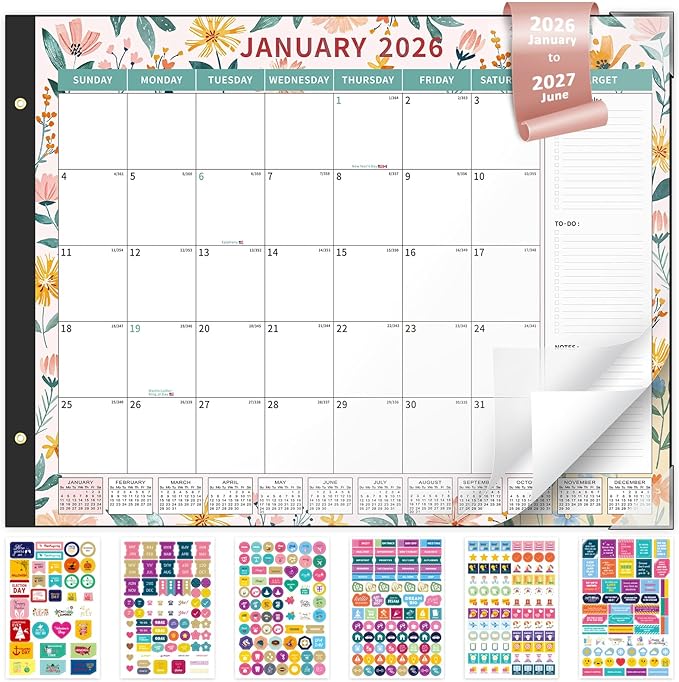 Ospelelf Desk Calendar 2026-2027 Large 22"x17" Monthly Family Office Planner Pad with Protective Cover 18 Months January 2026 - June 2027 Ditsy Floral