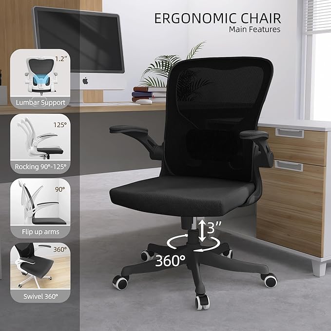 balmstar Ergonomic Office Chair Desk Chair - Mesh Computer Chair with 360° Swivel Wheels, Adjustable 90-130° Recline & Lumbar Support for Home Office, Supports up to 300lbs (07Black)