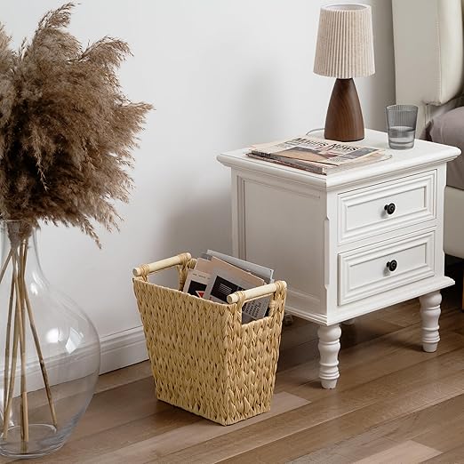 GRANNY SAYS Waterproof Wicker Desk Wastebasket with Handles – Natural (2-Pack)