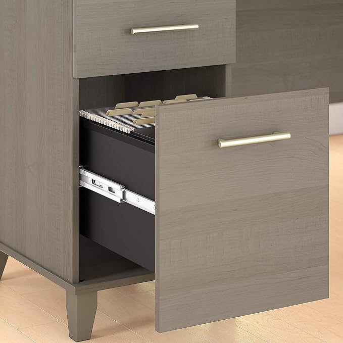 Bush Furniture Somerset 72W 3 Position Sit to Stand L Shaped Desk with Hutch and Bookcase in Ash Gray