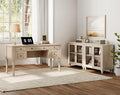 WAMPAT Home Office Furniture Set, 56'' Executive Desk with Charging Station, 2-in-1 Cabinet with Glass Doors, Wood Computer Desk with File Cabinet Storage, Open Shelf, Beige