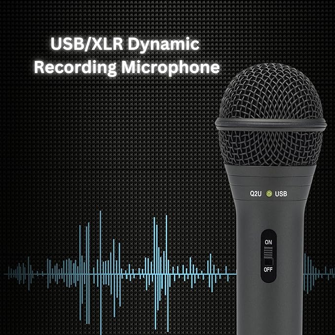 SAMSON Q2U Black Handheld Dynamic USB Microphone Bundle with Pop Filter and Closed Back Over-Ear Headphones (3 Items)