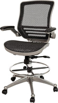 Flash Furniture Waylon Mid-Back Swivel Office Chair with Adjustable Foot Ring and Seat Height, Ergonomic Mesh Chair with Armrests, Black/Silver