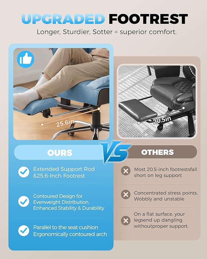 COMHOMA Big and Tall Office Chair with Upgrade Footrest, Heavy Duty Gaming Chair High Back Executive Chair with Spring Lumbar Support for Lower Back Pain Relief, 150°Reclining Adjustable Armrests