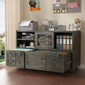 Semoic 2 Drawer Farmhouse File Cabinet with Lock, Mobile Lateral Filing Cabinet for Letter/Legal/A4 Size, Open Storage Adjustable Shelf for Home Office Cabinets, Gray