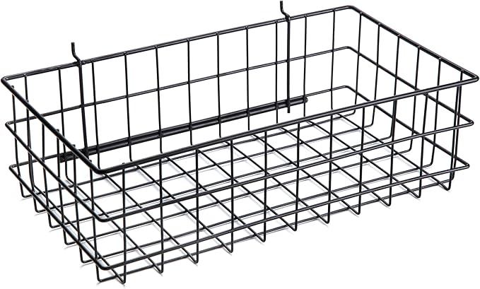 RightArrange Pegboard Basket Size XL, Black - Hooks to Any Peg Board - Square Style Wire Shelf Baskets - Organize Tools, Workbench, Accessories, Garage Storage - Wall Organizer Attachments