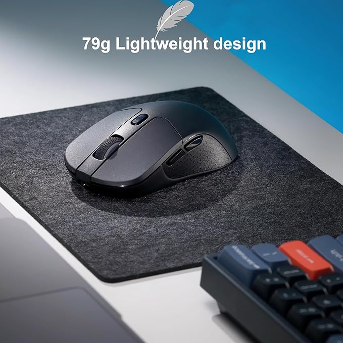 Keychron M3 Wireless Gaming Optical Mouse, Tri-Mode 2.4 GHz/Bluetooth 5.1/Wired, PixArt PAW 3395 sensor, 26000 DPI, LED RGB Backlit,79g Lightweight Programmable Macro Button for Windows PC/Mac - Black
