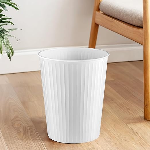 Monarch Abode Ridge Embossed Metal Desk Wastebasket – White