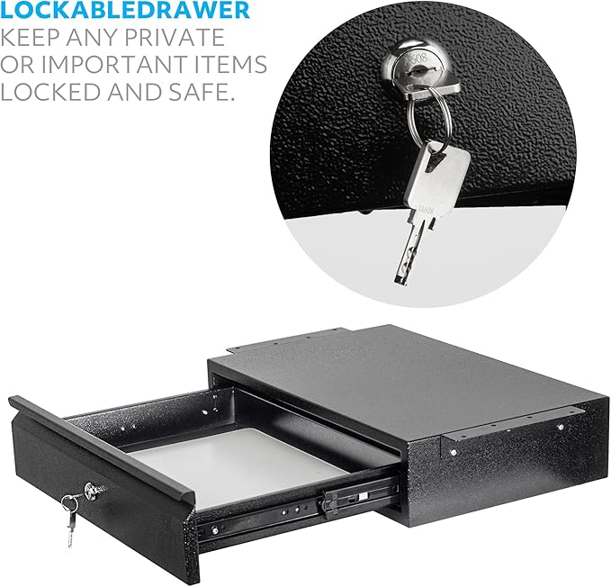 POCHAR 17.75" Steel Under Desk Drawer with Lock & Keys - Attachable Desk Drawer with Slide Out Attachment for Wooden Desks & Workstations - Locking Under Table Undermount Drawers for Home Office