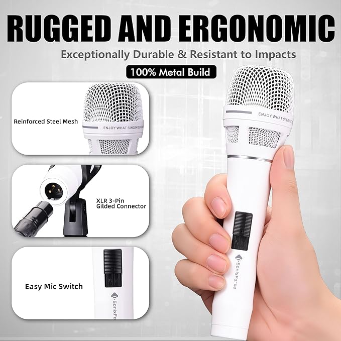 Dynamic Microphone - Premium Handheld Wired Mic with 16ft XLR to 1/4" Audio Cable - Professional Cardioid Vocal Microphone for Singing, Speaking, Karaoke & Living Stage