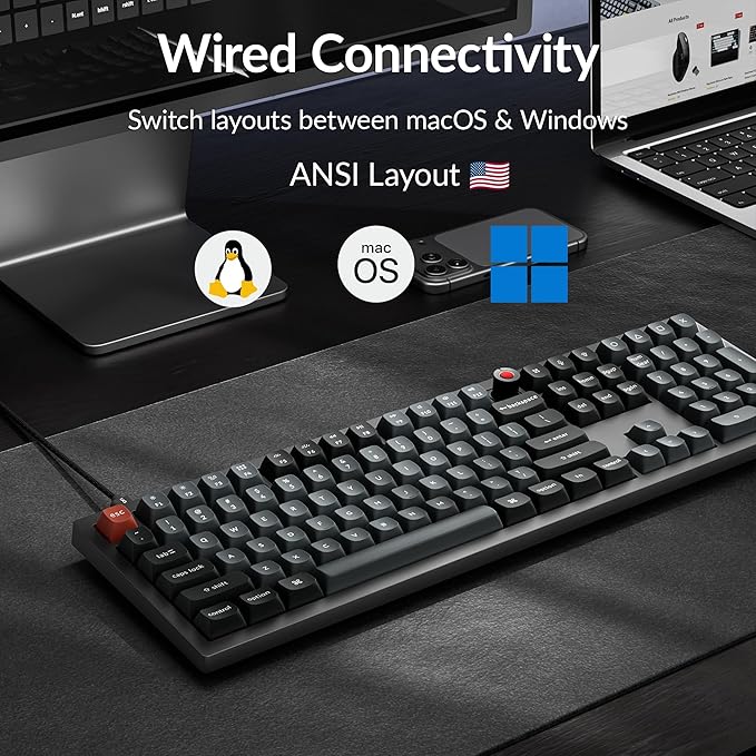 Keychron V6 8K Full Size Wired Mechanical Keyboard with Programmable Knob, 8000 Hz Polling Rate, OSA PBT Keycaps, Hot-swappable Super Red Switchs, RGB Backlit for Mac Windows Linux