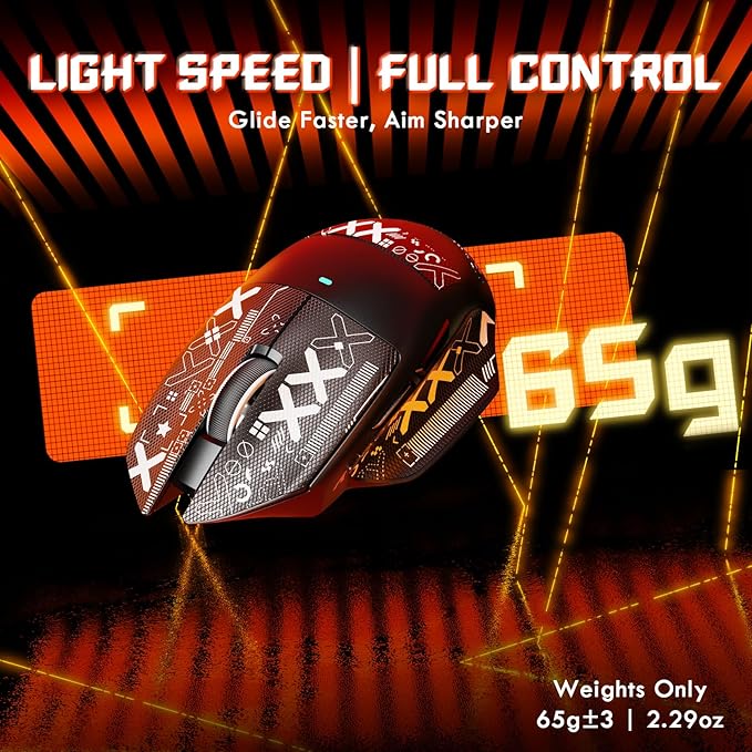 MAMBASNAKE×Attack Shark V6 65g Lightweight RGB Gaming Mouse with Magnetic Charging Dock, BT/2.4G Wireless/Wired 1K Polling Rate, 25K DPI, Programmable Mice for PC/Mac/Laptop(Black&Stickers)