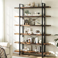OtterOasis Heavy Duty 6-Tier Industrial Bookcase, 47" Wide Wood Bookshelf for Home Office, 120lbs Shelf Capacity, Rustic Open Shelving Display with Reinforced Horizontal Shelf for Living Room Bedroom