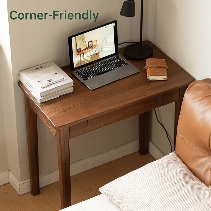 Mid-Century Modern Walnut Desk, Solid Wood Desk, Computer Desk with Drawers, Writing Desk for Study, Bedroom, Work 31.49" W
