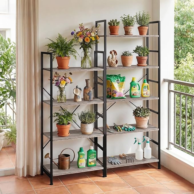 4 Tier Bookshelf, Free Standing Wooden Bookcase with Open Storage Shelves with Metal Frame, Sturdy Shelf Organization Display Rack for Living Room, Bedroom, Home Office, 39.4" Tall, Grey