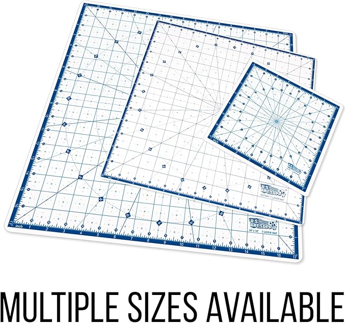 U.S. Art Supply 14" x 14" Self-Healing Cutting Mat 7-Ply - Rotary White/Blue Craft Mat, Non-Slip Cutting Mats for Crafts, Sewing, Quilting, Scrapbooking