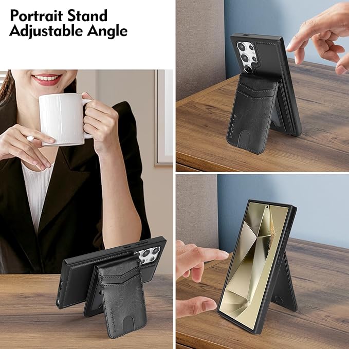 SkyEagle Compatible with Magsafe 2 in 1 Detachable Samsung Galaxy S25 Ultra Wallet Case with Card Holder,Women Men Magnetic PU Leather RFID Blocking Flip Kickstand Credit Slots,Black