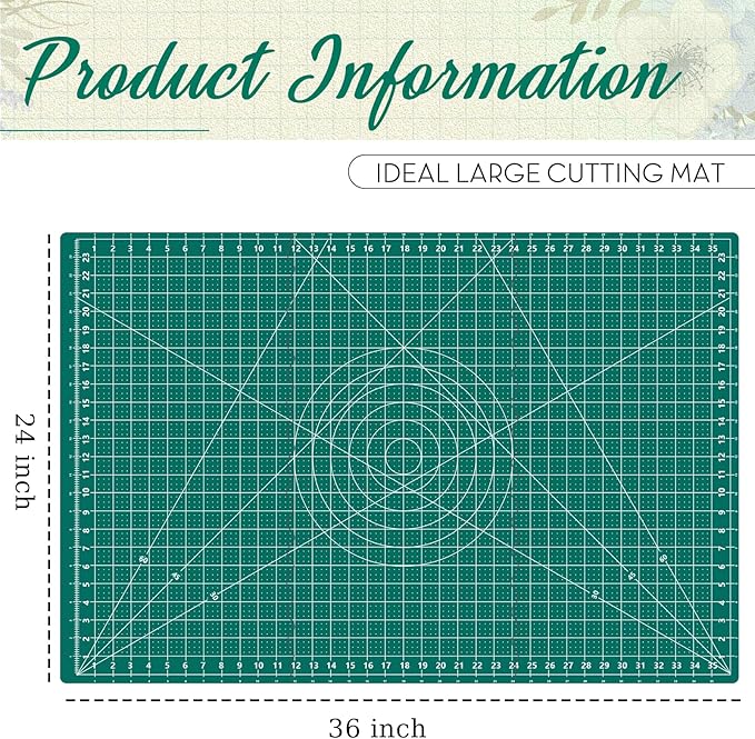 Teenyyou 24" x 36" Self Healing Folding Cutting Mat with Grid for Quilting, Sewing, Craft Hobby Board Sewing Cutting Mat for Quilting, Leather, Fabric, Crafting, Scrapbooking, Art, Clay, Green