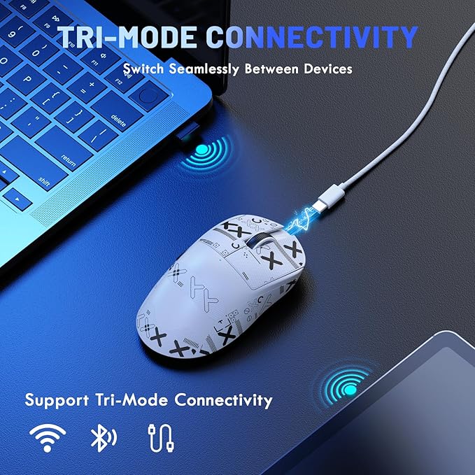 MAGIC-REFINER X2 Superlight Wireless Gaming Mouse,BK3633 Tri-Mode BT/2.4G Wireless/Wired Mouse with Grip Tape,25000DPI,1000Hz Polling Rate,500mAh,Large Size,5 Programmable Buttons for Pc/Mac,White PRO