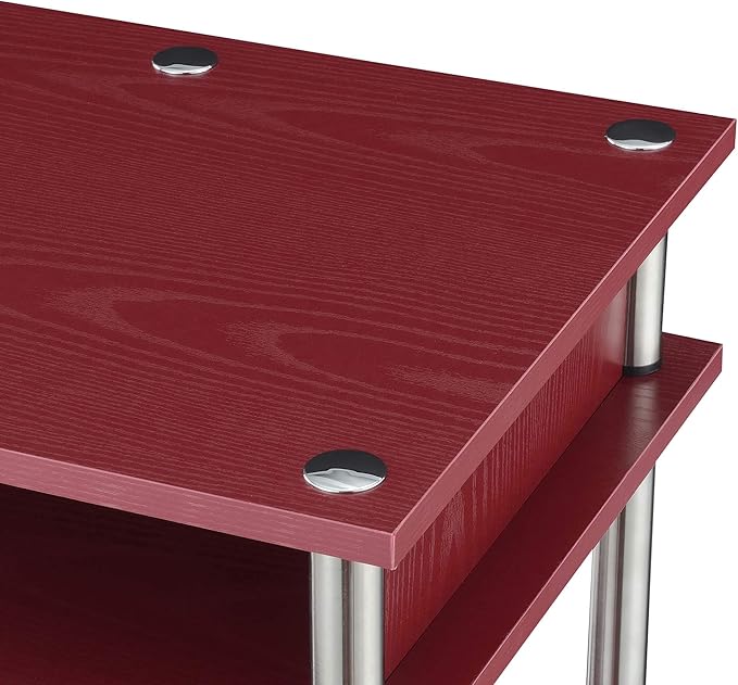 Convenience Concepts Designs2Go No Tools Desk Home Office Desk with Shelves, Corner Shelf Vanity Desk Computer Desk Nail Table for Nail Tech - 47.25" L x 15.75" W x 30" H, Dark Cranberry Red