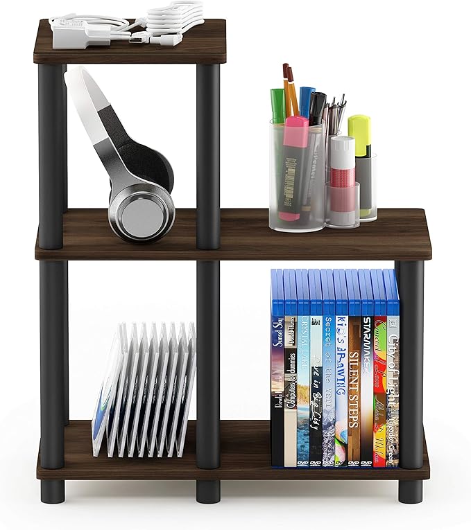 Furinno Wire 3-Tier Industrial Style Metal Frame Bookcase, Display Shelf, 47 Wide, Walnut Cove
