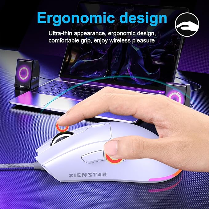HXMJ Wired USB C Gaming Mice,7200DPI,Ergonomic Mouse with RGB Backlit for Apple MacBook,Computer or Laptops with Type C Port-White