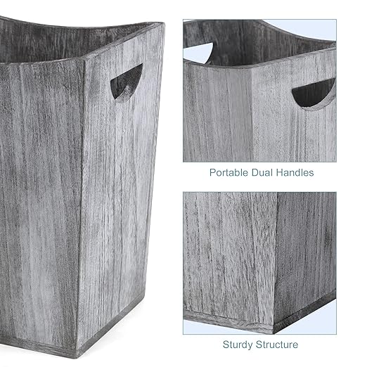 ETELI Waste Basket Small Wooden Office Trash Can Rustic Wood Garbage Can with Double Handles for Bedroom Bathroom Office Living Room