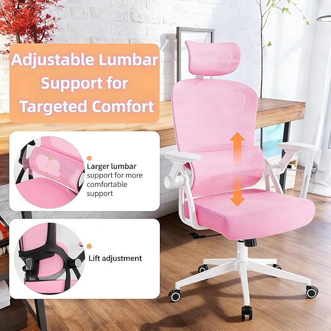 Ergonomic Office Chair - 350LB Comfy Desk Chairs with Adjustable Headrest and Lumbar Back Support, Mesh Computer Chairs with Wheels and Arms for Home Office, Study