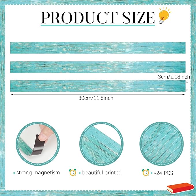 Ireer 24 Pieces Magnetic Strips Retro Magnetic Border for Classroom Whiteboard Bulletin Board Decorative Strips with Adhesive Borders for Bulletin Chalkboard(Retro)