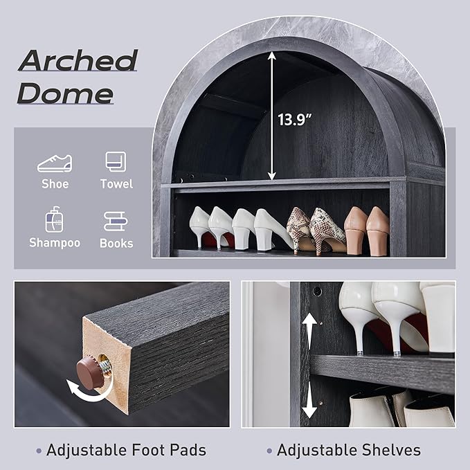 IFGET 71" Tall Arched Bookshelf, 7 Tiers Arch Bookcase with Storage, Modern Farmhouse Book Shelf with Adjustable Shelves, Wood Bookshelf w/Open Display Shelves for Living Room, Office (Dark Grey)
