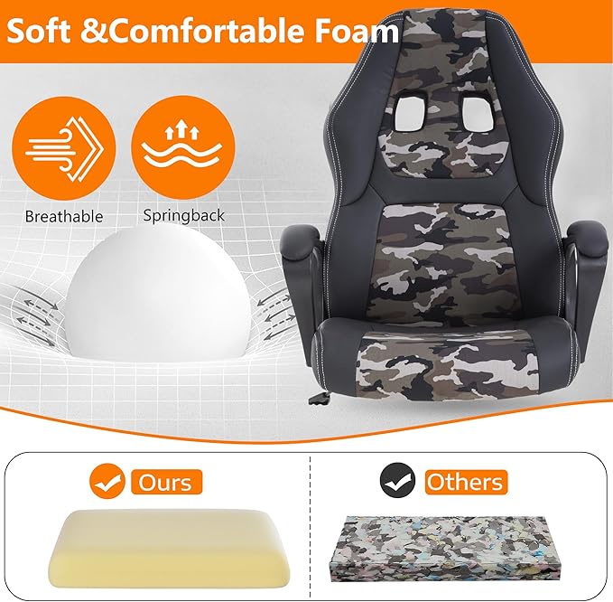 PayLessHere Gaming Chair Ergonomic Office Chair Computer Chair with Lumbar Support Ergonomic Pu Leather Adjustable Height Executive Chair for Women Men and Adults (Classic, Camo)