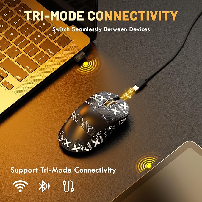 MAGIC-REFINER X2 Superlight Wireless Gaming Mouse,BK3633 Tri-Mode BT/2.4G Wireless/Wired Mouse with Grip Tape,25000DPI,1000Hz Polling Rate,500mAh,Large Size,5 Programmable Buttons for Pc/Mac,Black PRO
