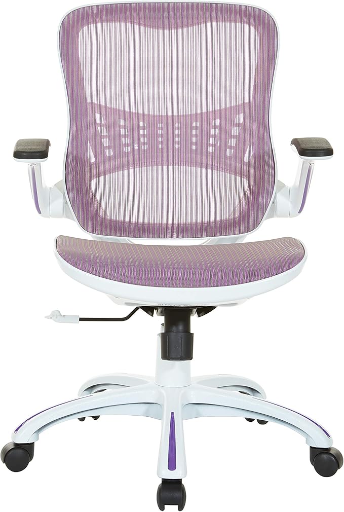 OSP Home Furnishings Riley Ventilated Manager's Office Desk Chair with Breathable Mesh Seat and Back, White Base with Purple