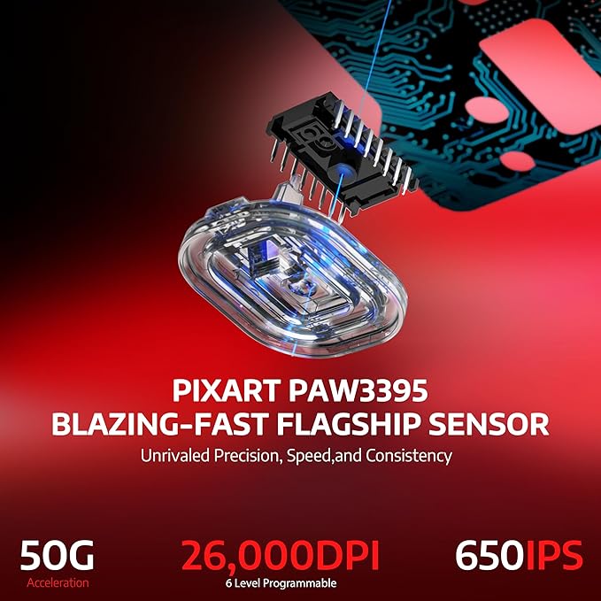 Attack Shark X6 49g Superlight Wireless Gaming Mouse with Magnetic RGB Charging Base, Ultralight Mice PixArt PAW3395 Sensor, 26000DPI, BT/2.4G Wireless/Wired Mouse, 200Hrs Battery for Win/Mac (Red)