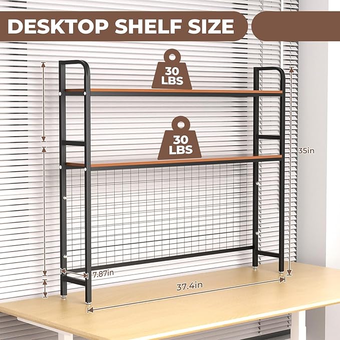 GCCSJ Bookshelf for Desk，2-Tier Desktop Bookshelf Organizer，Multifunctional Desktop Bookcase with Metal Frame & Wood Shelves，Perfect for Organizing Books, Magazines, Office Supplies - Black