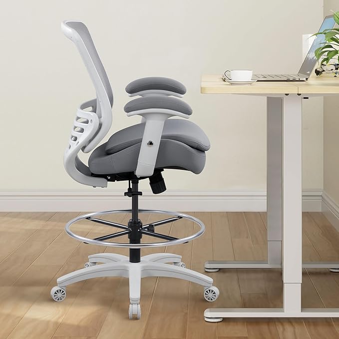 BOLISS 400lbs Mid Back Mesh Ergonomic Office Drafting Chair Big Adjustable Foot Ring Height Adjustable Armrest (Grey)