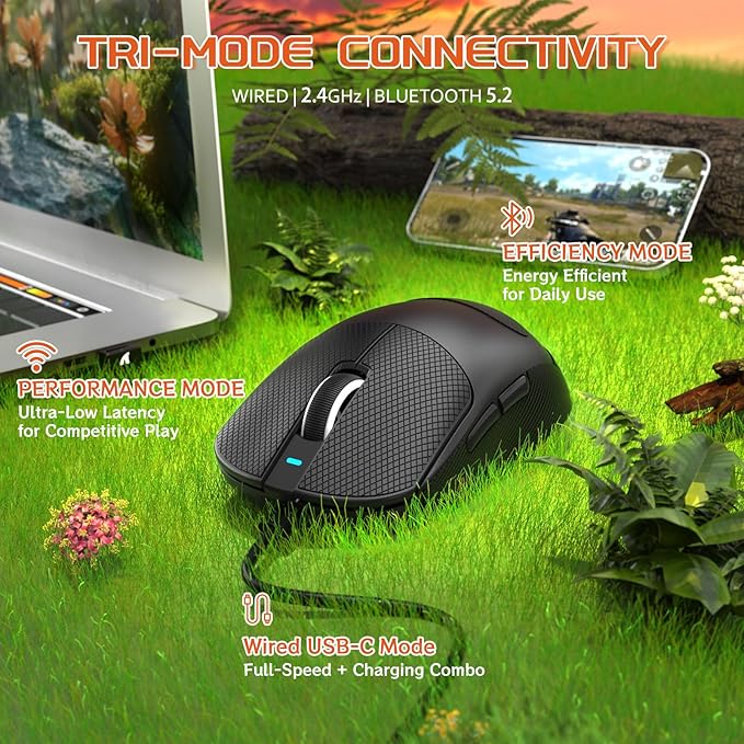 MAMBASNAKE×Attack Shark X8 Plus Wireless Gaming Mouse,55g Lightweight Triple Mode Ergonomic Gaming Mouse,PAW3395PRO 40K DPI Optical Sensor,150h Battery Life,Griptape Programmable Buttons for PC/Mac