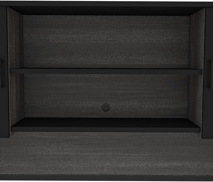 Bestar Norma U or L Shaped Executive Desk with Hutch in Black and Bark Gray, 71W | Large Corner Table for Home Office Workspace or Personal Work Area