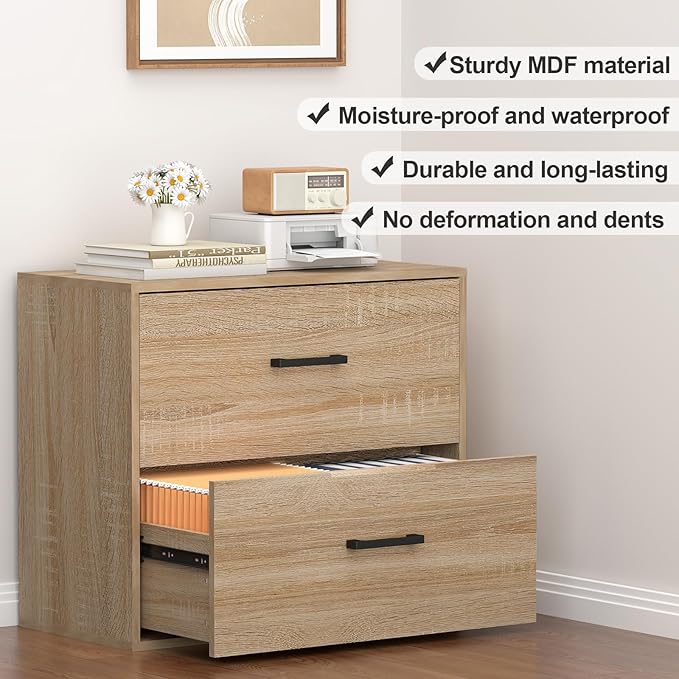 2 Drawer Lateral File Cabinets, Wooden File Cabinets for Home Office, Large Office Filing Cabinet with Drawer, Printer Stand for Hanging Files/Letter/Legal Size, Oak
