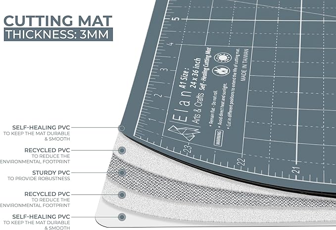 Elan Cutting Mat 36x60 Gray, Extra Large Self Healing Cutting Mat 36 x 60 Inch, 5-Ply Craft Board Gray, Hobby Board for Sewing and Quilting