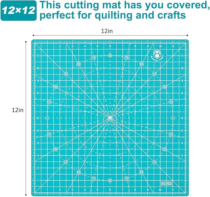 Headley Tools 12"x12" Rotating Cutting Mat, Self Healing Mat with 360-Degree Rotation & Anti-Slip Base, Sewing Board Cutting Mat Perfect for Fabric Quilting Leather Hobby Project, Light Blue